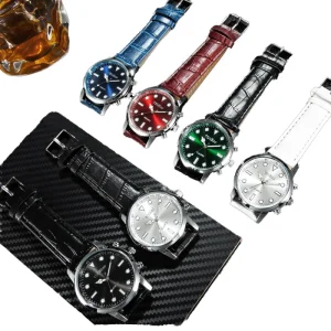 Luxury Fashion Business Sport Alloy Case Glass Dial PU Leather Strap Quartz Watches for Men