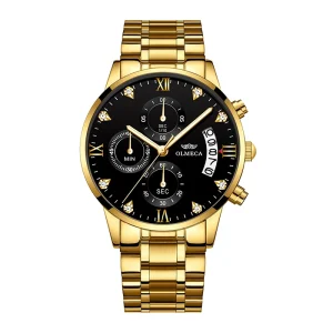 Luxury Fashion Chronograph Watch Men Alloy Stainless Steel Pointer Dial Waterproof Quartz Movement