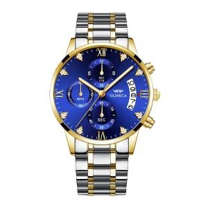 Luxury Fashion Chronograph Watch for Men Stainless Steel Band Alloy Case 22mm Band Width Quartz Movement Watch