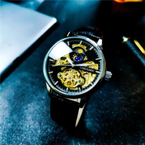 Luxury Fashion Mechanical Watch Men’s Gold Carved Casual Style Retro Business Clock Relogio Masculino