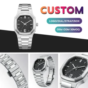 Luxury Fashion Men’s Quartz Digital Watch Leather Band Stainless Steel Case Waterproof Sport Luminous Movement