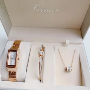 Luxury Fashion Quartz Watch Alloy Band Gift Set with Box for Ladies