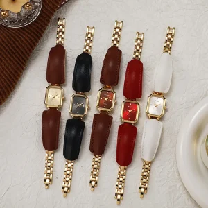 Luxury Fashion Square Leather Bag Metal Strap Quartz Watches for Women Ladies Wristwatch Gift Jewelry Accessories