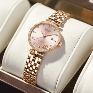 Luxury Fashion Starry Sky Quartz Watch Diamond Markers Rhinestone Stainless Steel Strap Glass Dial Pointer Date Display