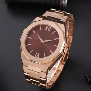 Luxury Full Stainless Steel Quartz Watch with Silicone Band for Men and Women