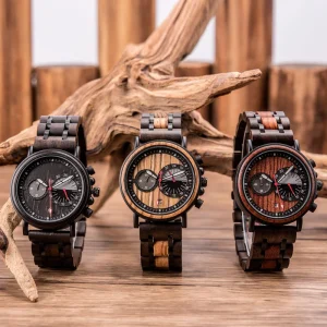 Luxury Gift Men Wristwatch Chronograph Quartz Watch, Wood Watches