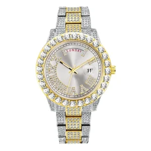Luxury Gold Silver Iced Diamond Wrist Watch Men Alloy Buckle Original Customized Hip Hop Style
