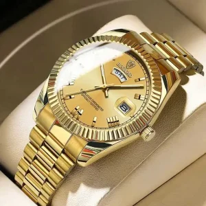 Luxury Golden Roman Scale Quartz Watch Men Stainless Steel Business Waterproof Women Watches Classics Date Men’s Clock