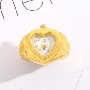 Luxury Heart Ring Watch Roman Dial Creative Quartz Watch Ring Engagement Wedding Gold Silver Rose Gold Elastic Band Jewelry Gift