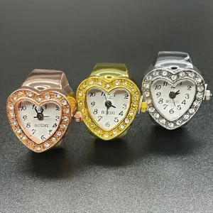 Luxury Heart Ring Watch with Rhinestone Stainless Steel Alloy Gold & Silver Plated Quartz Movement Engagement Wedding Gift