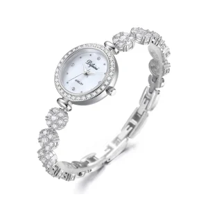 Luxury High End Women’s Quartz Wristwatch Fashion Stainless Steel Bracelet Twinkling Effect Brass Case Glass Dial Window Pointer