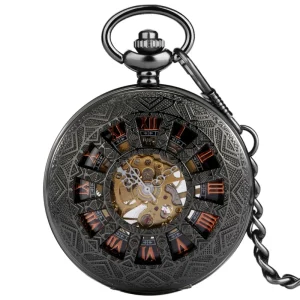 Luxury Hunter Case Mechanical Pocket Watch with Chain Vintage Anniversary Gift for Men Unique Collectible Timepiece for Him