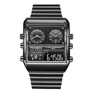 Luxury LED Sport Chronograph Quartz Digital Wrist Watch Stainless Steel Alarm Clock Wristwatch for Men