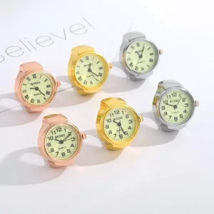 Luxury Luminous Ring Watch Round Finger Watch Glow In The Dark Quartz Watch Ring Roman Number Face Elastic Band Steel Jewelry