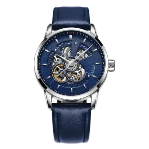 Luxury Mechanical Automatic Analog Watch Stainless Steel Strap Glass Dial Window Simple Fashion Business Men