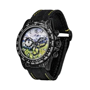 Luxury Mechanical Hand Wound Panda White Watch with Carbon Fiber Case