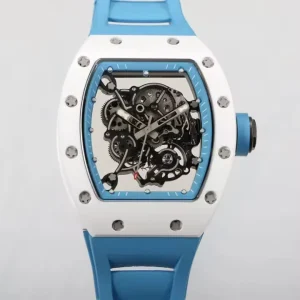 Luxury Mechanical Watch for Men Blue White Ceramic Style Skeleton Automatic Watch Sports Wrist Watch