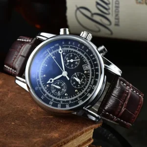 Luxury Men Business Leather Watch Waterproof Sport Fashionable Multi functional Quartz Watch