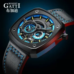 Luxury Men Mechanical Automatic Watch Skeleton Waterproof Sapphire Crystal Leather Strap Business Wristwatch