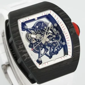 Luxury Men Watch with Carbon Fiber Case, White Rubber Strap, Fashion, Waterproof, Business Mechanical Watch