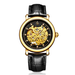 Luxury Men Wristwatch Automatic Watch Half Gold Black Dial 5005 Custom Logo Unisex Mechanical Watch with Leather Strap