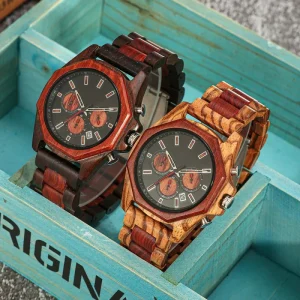 Luxury Men Wristwatch Chronograph Quartz Watch Wood Watches