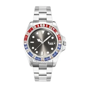 Luxury Men Wristwatch Colorful Diamond Bezel Quartz Watch Automatic Date Stainless Steel Business