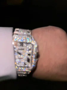 Luxury Men’s 40mm Hip Hop Mechanical VVS Moissanite Diamond Iced Watch with Sapphire Case and Stainless Steel Band