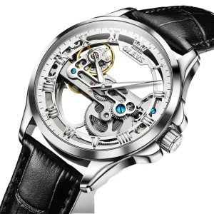 Luxury Men’s 41mm Dial Automatic Mechanical Tourbillon Watch Custom Logo Waterproof Hollow Wrist Band