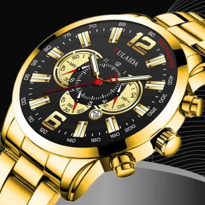 Luxury Men’s Alloy Stainless Steel Quartz Wristwatch Glass Dial 20mm Luminous Calendar Fashion Business Casual Watch