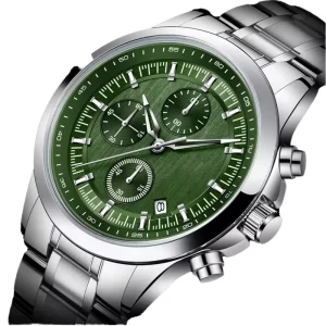 Luxury Men’s Alloy Watch Quartz Stainless Steel Leather Band Sports Fashion Gift Chronograph Pointer 50M Waterproof Night