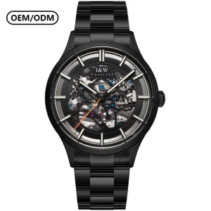 Luxury Men’s Automatic Mechanical Watch Full Black Stainless Steel Skeleton Dial Sapphire Crystal Tourbillon
