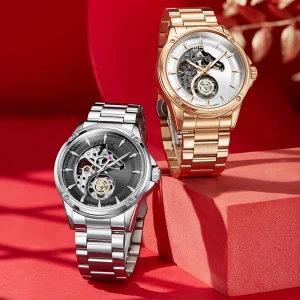 Luxury Mens Automatic Mechanical Watch Metal Band Skeleton Dial Waterproof Luminous