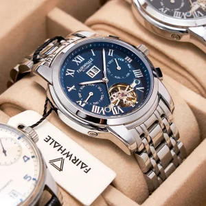 Luxury Men’s Automatic Skeleton Watch Imported Movement Chronograph Waterproof Stainless Steel Reloj Hombre