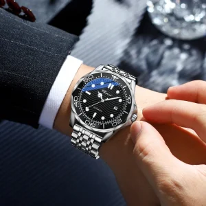 Luxury Men’s Calendar Luminous Skeleton Automatic Watch with Genuine Leather Strap Business Style Mechanical Watch