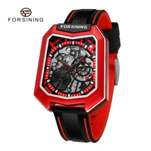 Luxury Men’s Mechanical Watch European American Fashion Square Hollow Dial Alloy 22mm Casual Creative Design