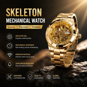 Luxury Men’s Mechanical Watch with Hollow Automatic Mechanical Steel Strip