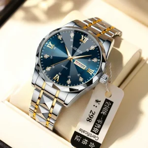 Luxury Men’s Quartz Watch Alloy Case Glass Waterproof Chronograph Stainless Steel Band Factory