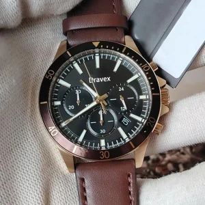Luxury Men’s Quartz Watch Business Style Three-eye Multi-functional Timing Clock Leather Reloj
