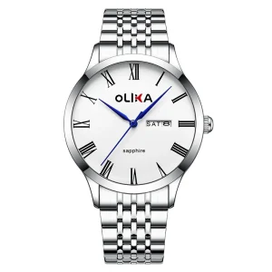 Luxury Men’s Quartz Watch Double Calendar Waterproof Stainless Steel Strap Simple Performance Business Watch