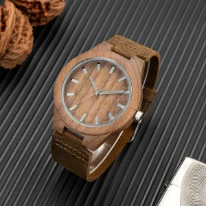 Luxury Men’s Quartz Wooden Watch 100% Natural Wood Crazy Horse Leather Strap Seiko Movement Case 45mm 24mm Business Style