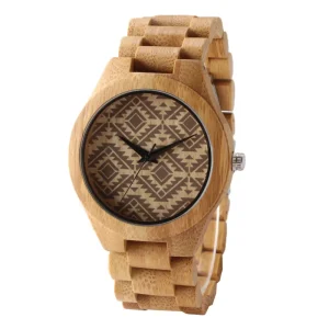 Luxury Men’s Round 45mm Dial Wood Quartz Watch Sport Fashion Coin Style Pointer Display Limited Edition Bamboo Wood Watch
