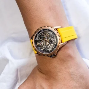 Luxury Men’s Skeleton Mechanical Watch Stainless Steel Case Rubber Strap 38 hour Power Reserve OEM