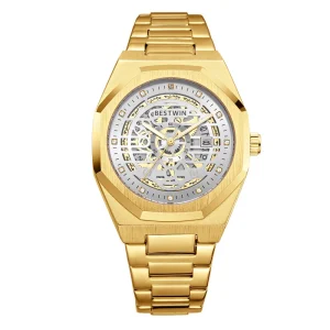 Luxury Men’s Skeleton Mechanical Watch with Stainless Steel Case and Strap Business Sports Automatic Wristwatch