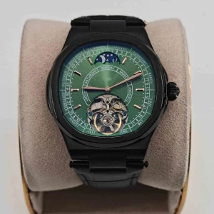 Luxury Men’s Skeleton Tourbillon Watch Stainless Steel Case Moon Phase Genuine Leather Strap Automatic Mechanical Wristwatch