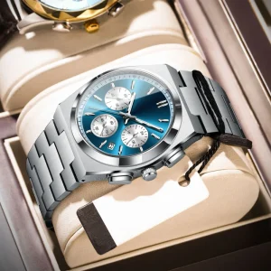 Luxury Men’s Sports Watch Stainless Steel Gold High Quality Custom logo Waterproof Chronograph Quartz Wristwatch
