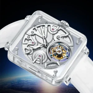 Luxury Men’s Square Customize Crystal Sapphire Watch Case Tourbillon Business Automatic Mechanical Watch