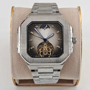 Luxury Men’s Stainless Steel Automatic Mechanical Watch Hollowed Square Chronograph Luminous 24mm Band Width