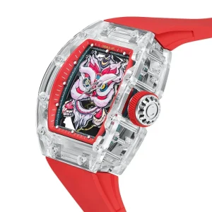 Luxury Men’s Tonneau Automatic Mechanical Watch Sapphire Case Transparent Dial With Luminous Hands OEM