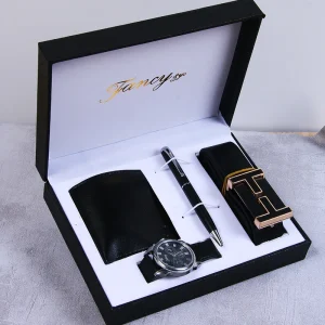 Luxury Men’s Watch Set Leather Belt Wallet Sunglasses Perfume Quartz Watches Gift Set for Men